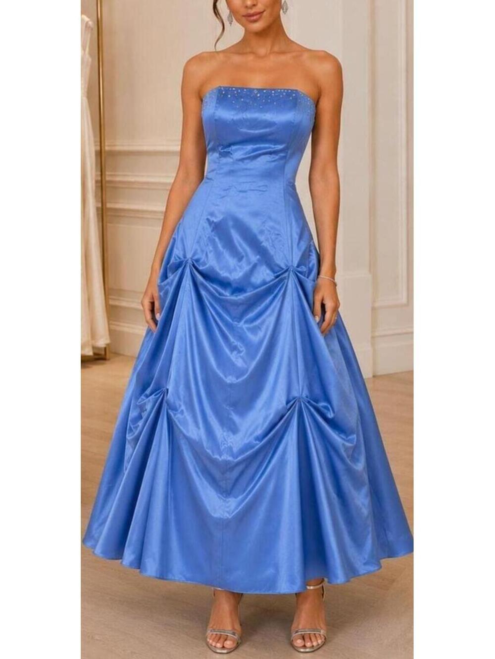 Vintage Periwinkle Taffeta Strapless Ball Gown Lace-Up Y2K Ruched Forma Prom S